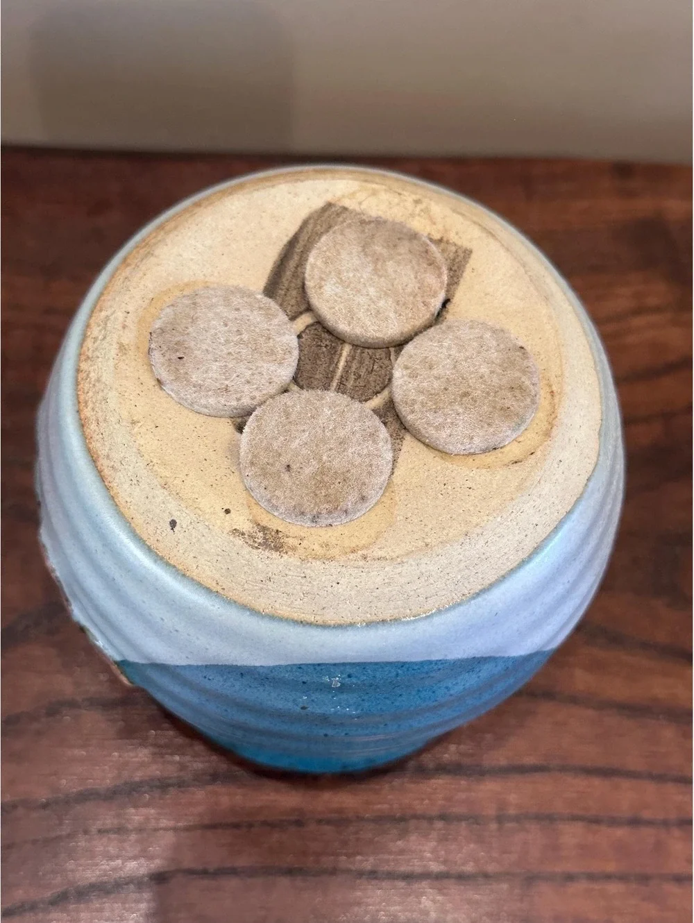Handmade Teal & Lavender Stoneware Honey Pot with Bees with Honey Dipper